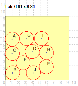 Dieci cerchi nel quadrato più piccolo possibile.