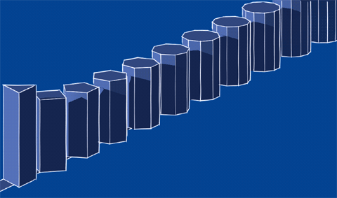 Sequenza di prismi aventi V=(2p)^2/4, in proiezione parallela